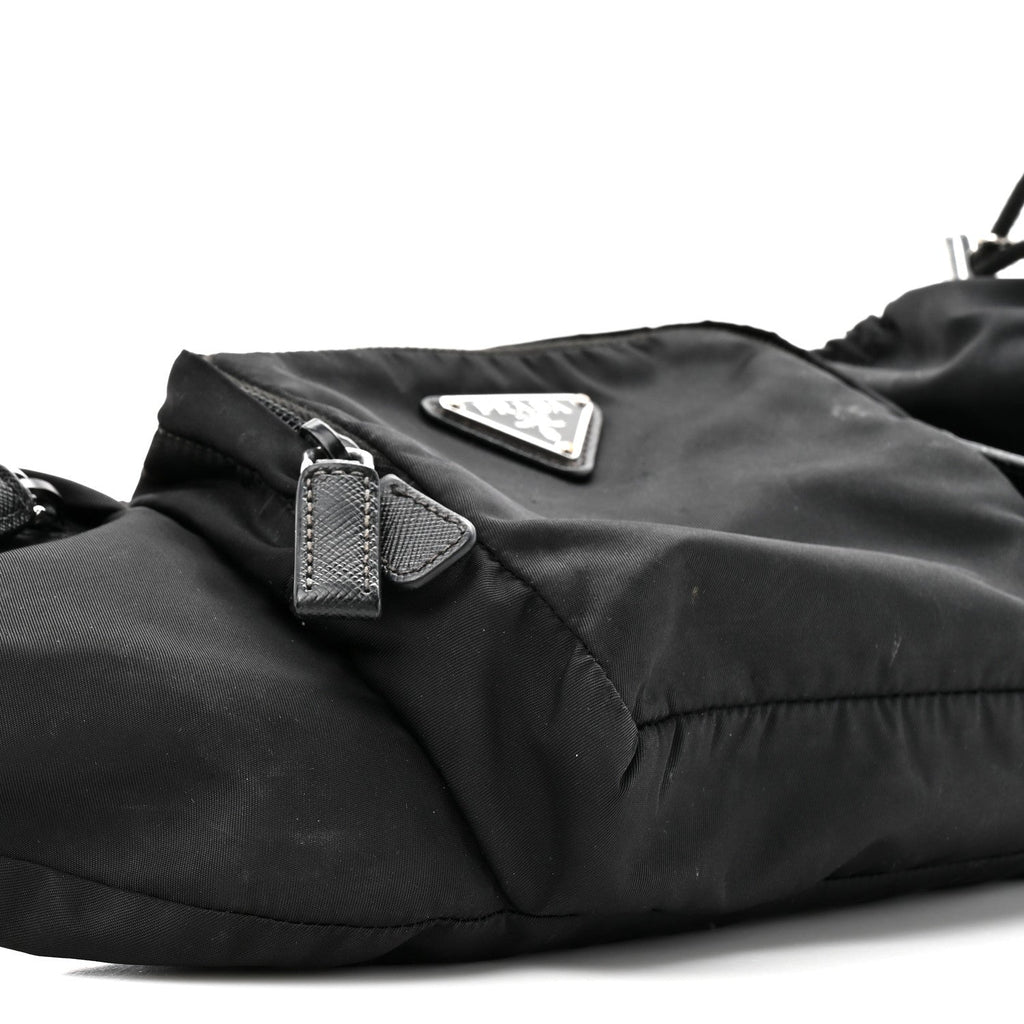 Re-Nylon Saffiano Metal Triple Pocket Belt Bag Black