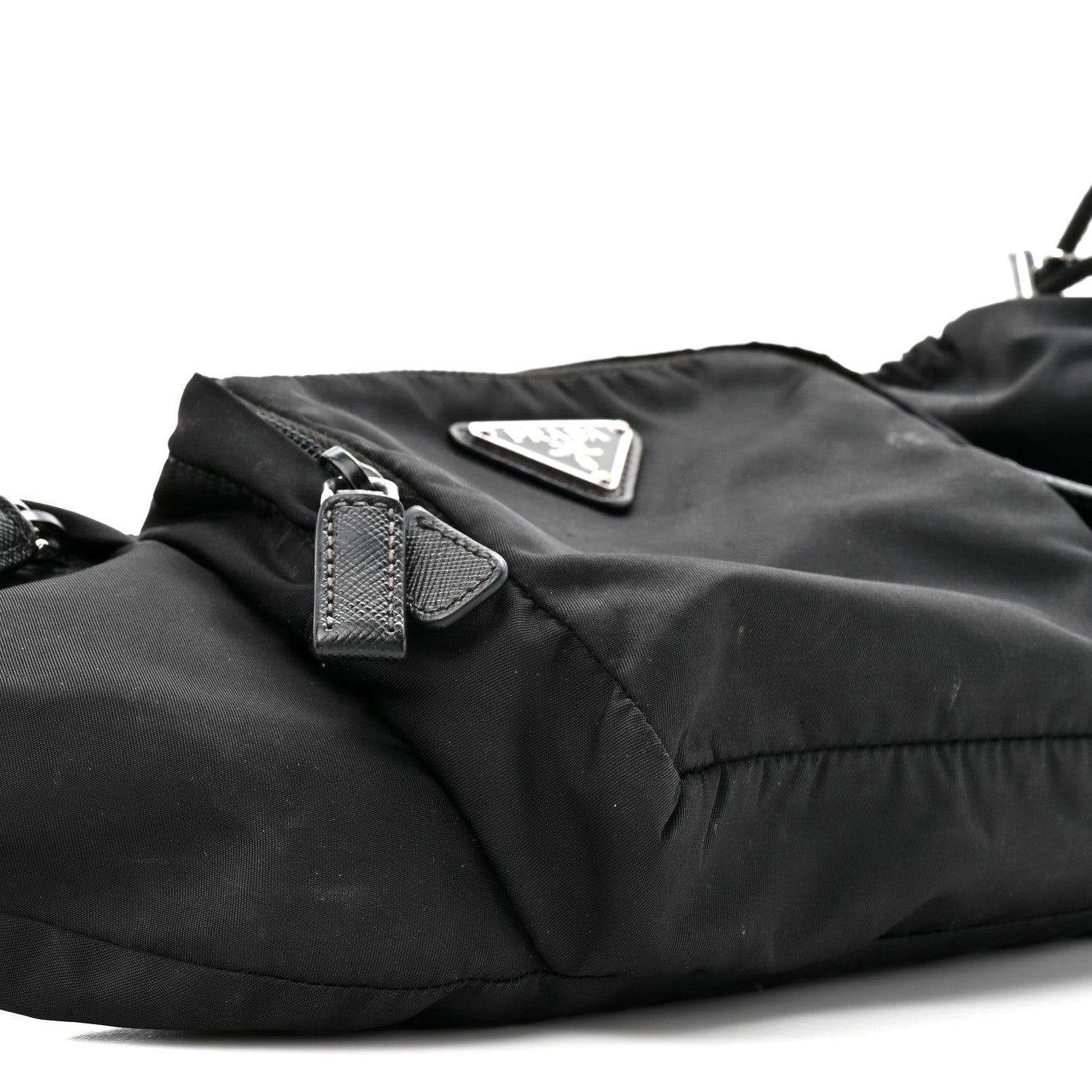 Re-Nylon Saffiano Metal Triple Pocket Belt Bag Black