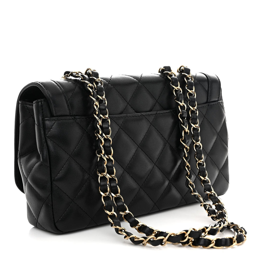 Lambskin Quilted Small Flap Bag Black