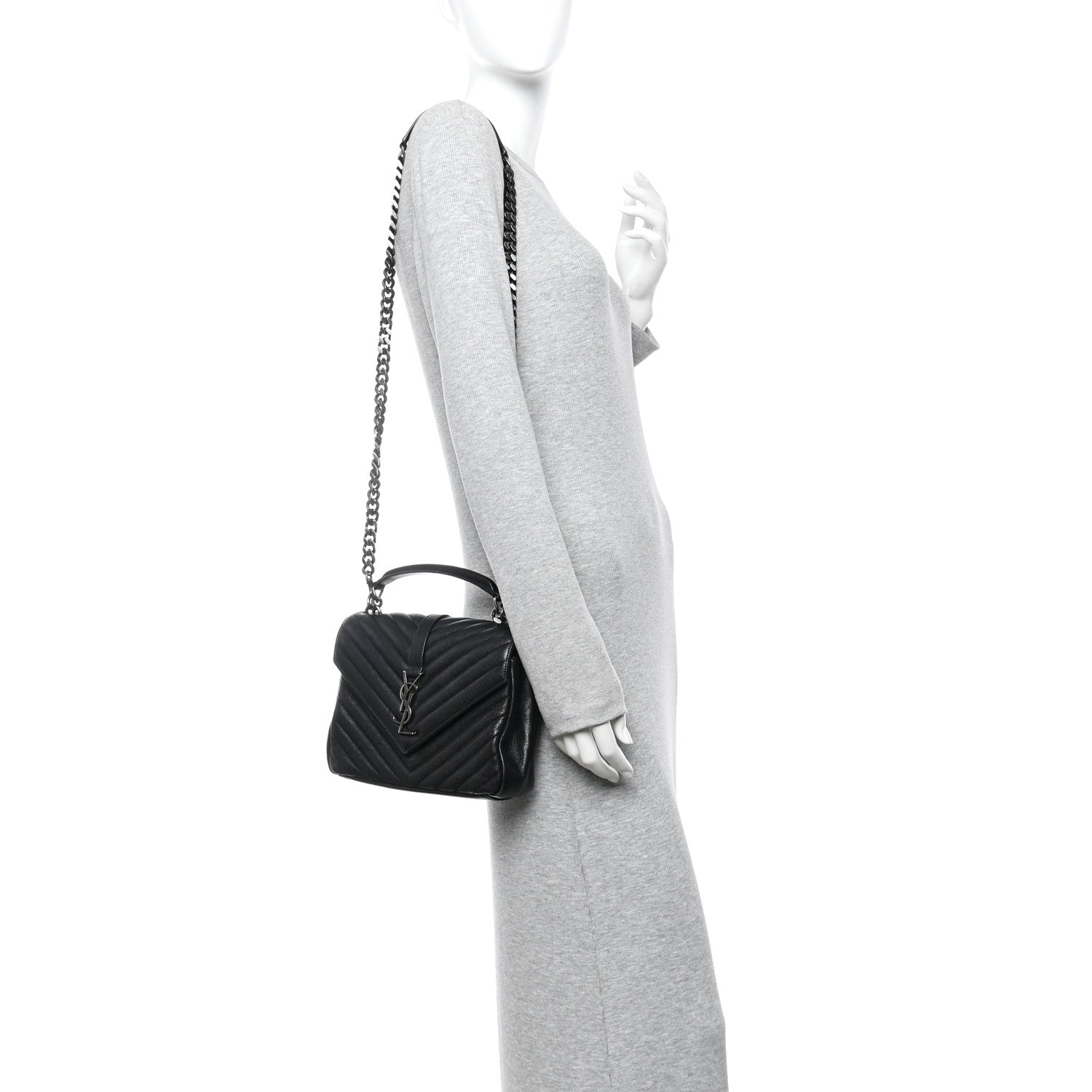 Sheepskin Matelasse Chevron Monogram Medium College Bag Black