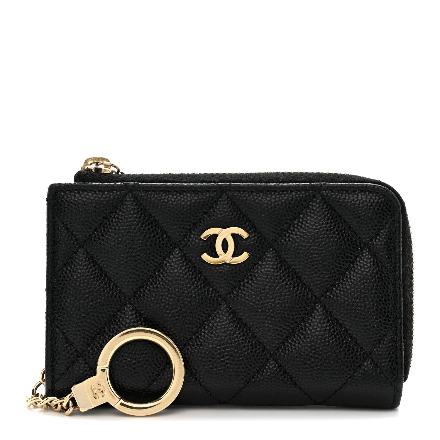 Caviar Quilted Zipped Key Holder Case Black