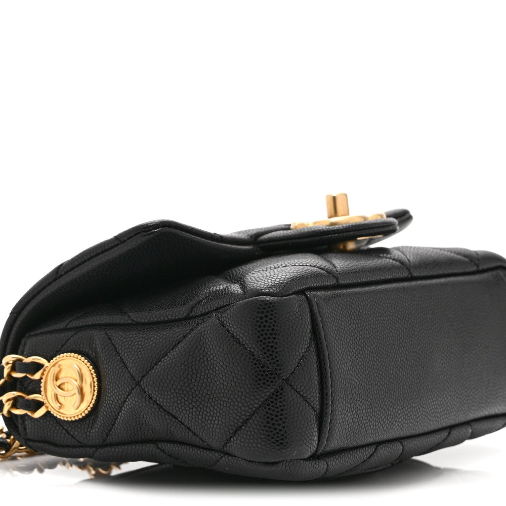Caviar Quilted Mini Twist Your Buttons Flap Black
