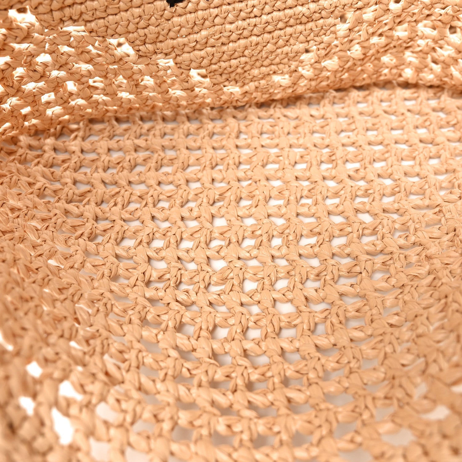 Yarn Raffia Effect Crochet Logo Embroidered Tote Bag Naturale