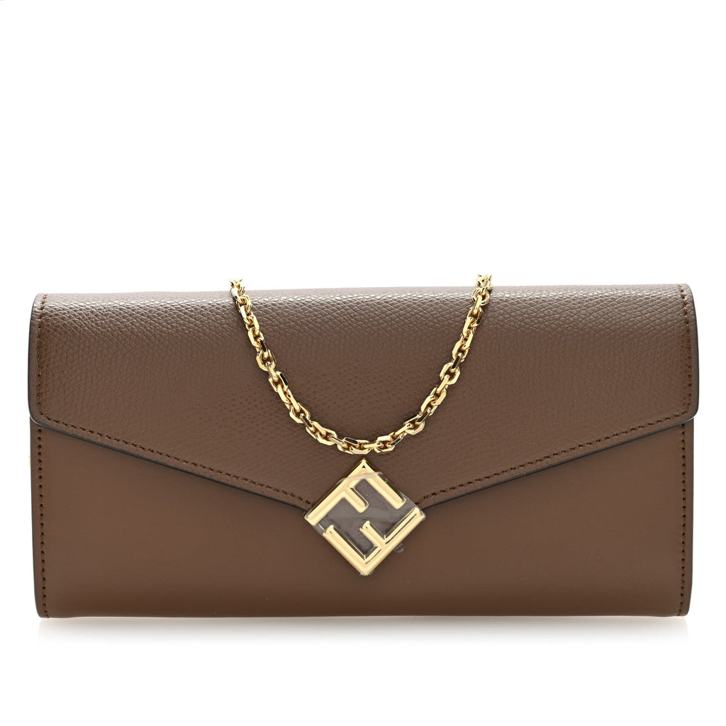 Vitello King Cruise FF Diamonds Continental Envelope Wallet On Chain Gianduia