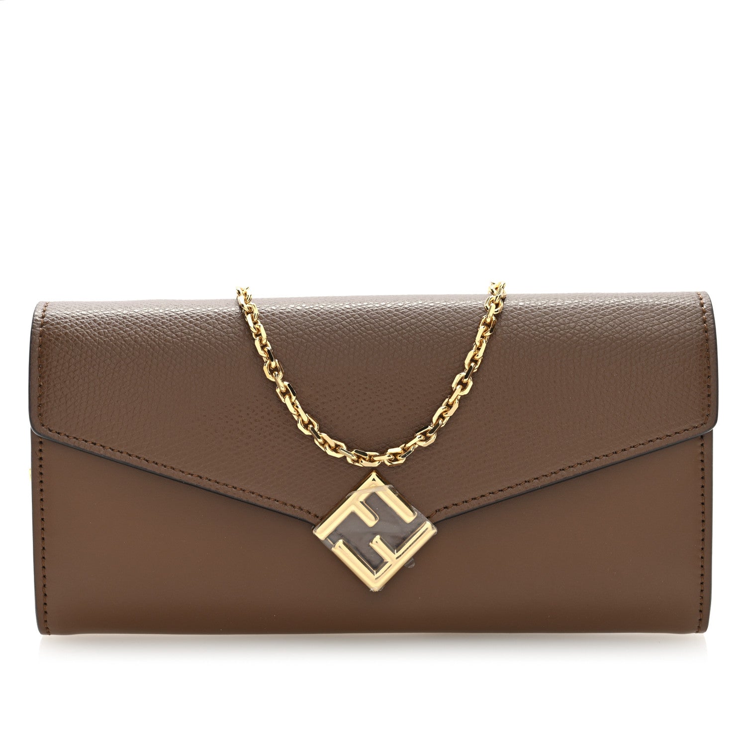 Vitello King Cruise FF Diamonds Continental Envelope Wallet On Chain Gianduia