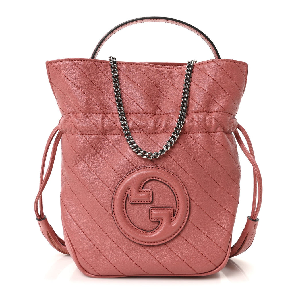 Sakai Be Green Calfskin Diagonal Stitched Mini Blondie Bucket Bag Pink