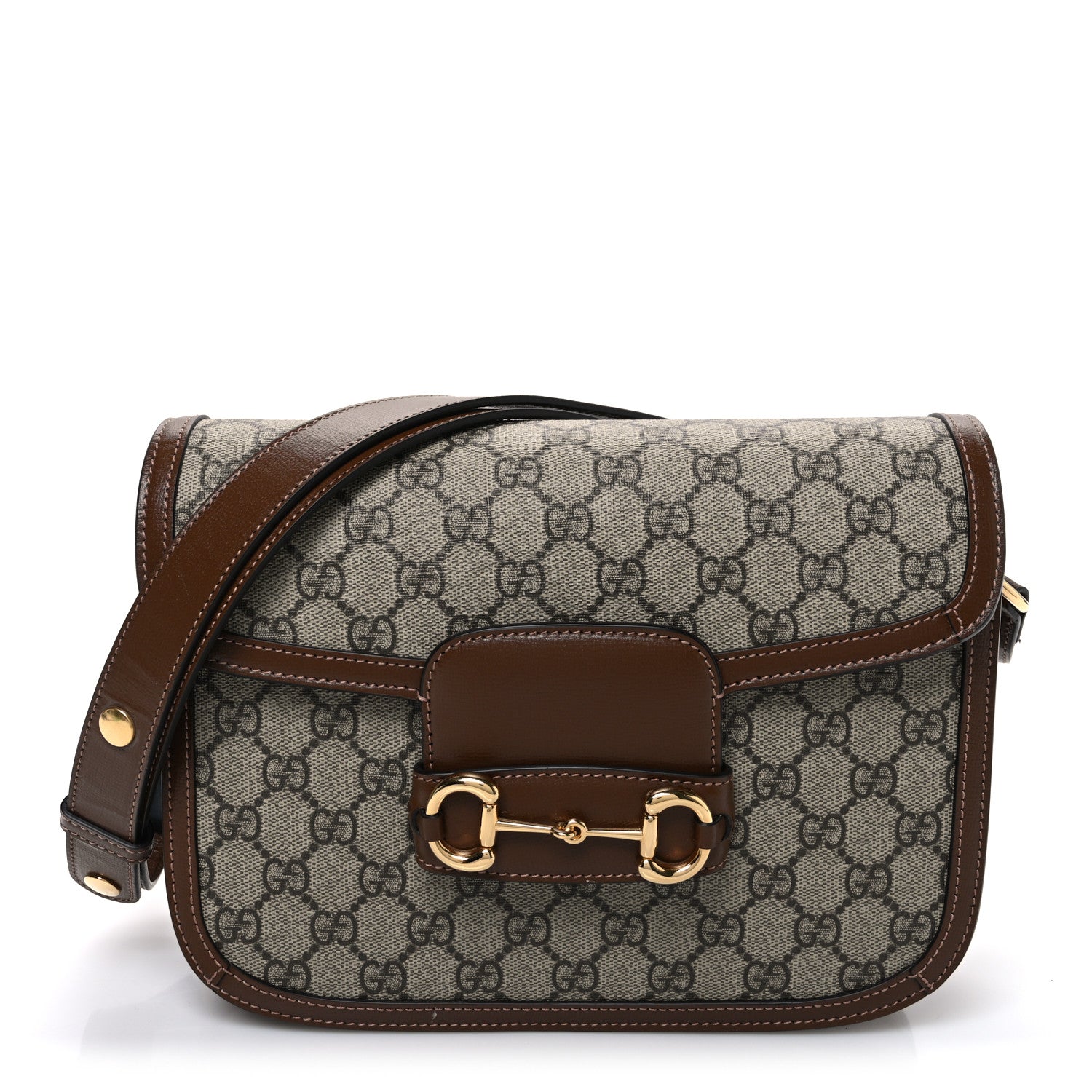 GG Supreme Monogram Horsebit 1955 Shoulder Bag Beige Brown Sugar