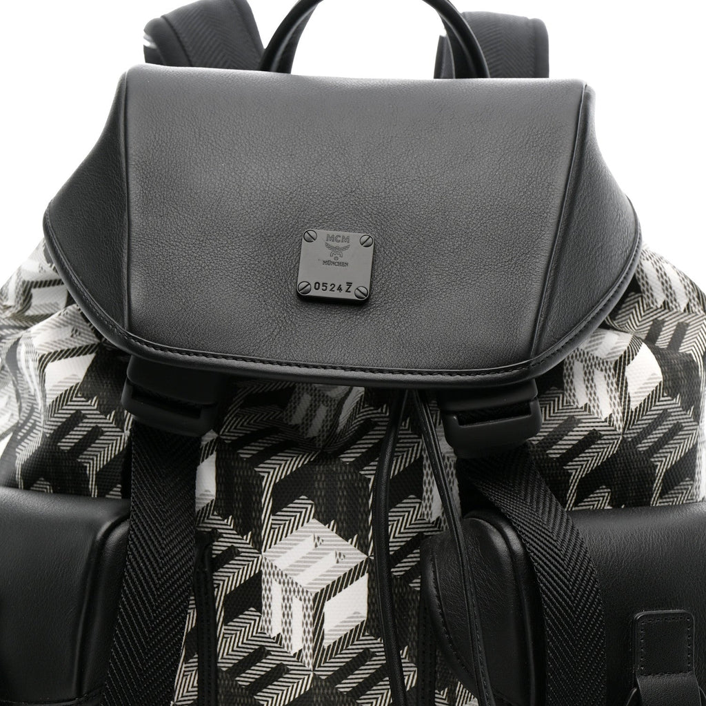 Canvas Nappa Cubic Monogram Medium Brandenburg Backpack Black White