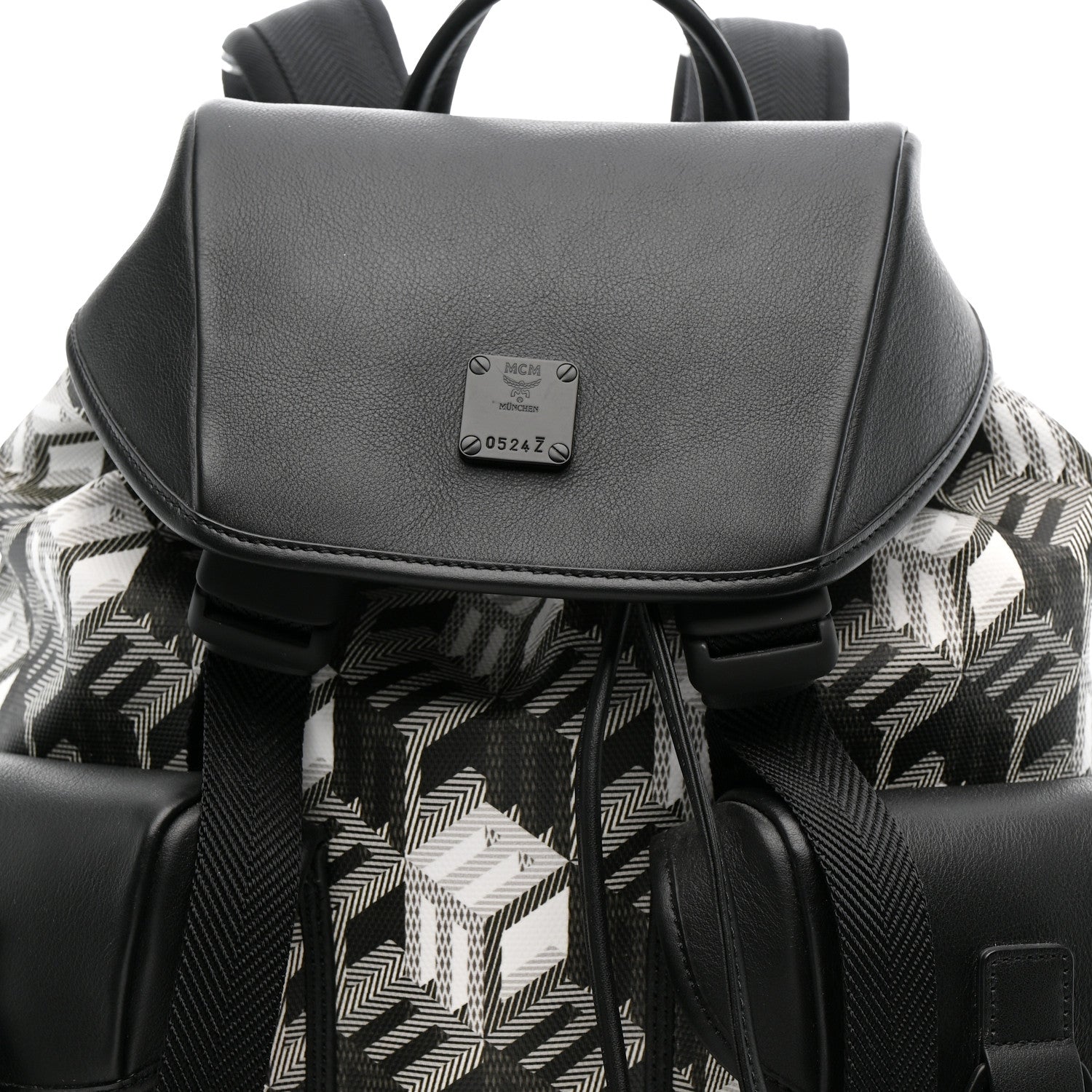 Canvas Nappa Cubic Monogram Medium Brandenburg Backpack Black White