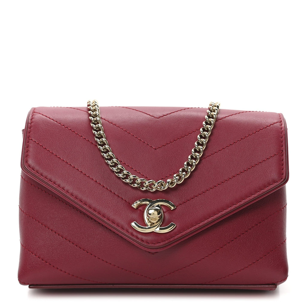 Calfskin Chevron Stitched Coco Waist Bag Red