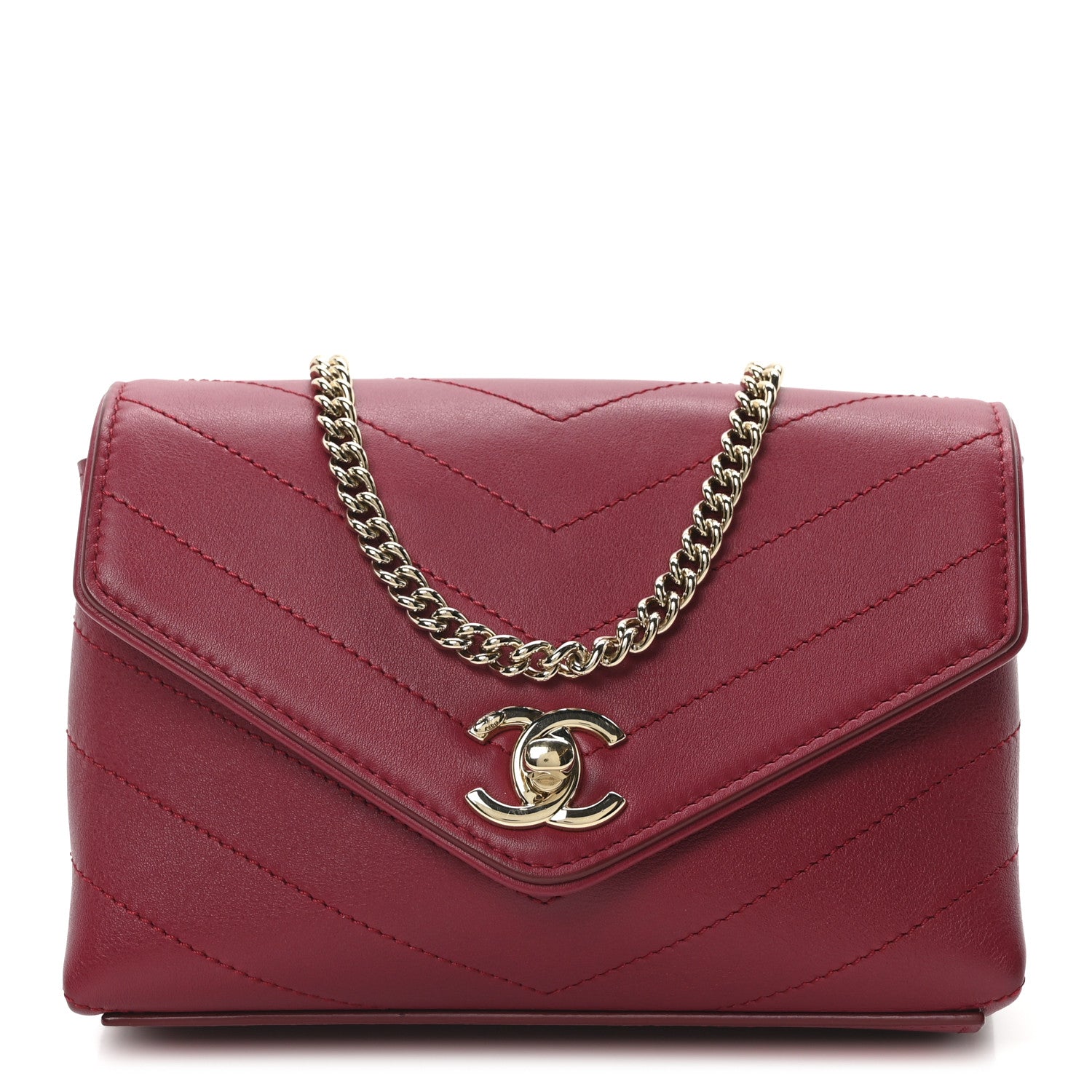 Calfskin Chevron Stitched Coco Waist Bag Red