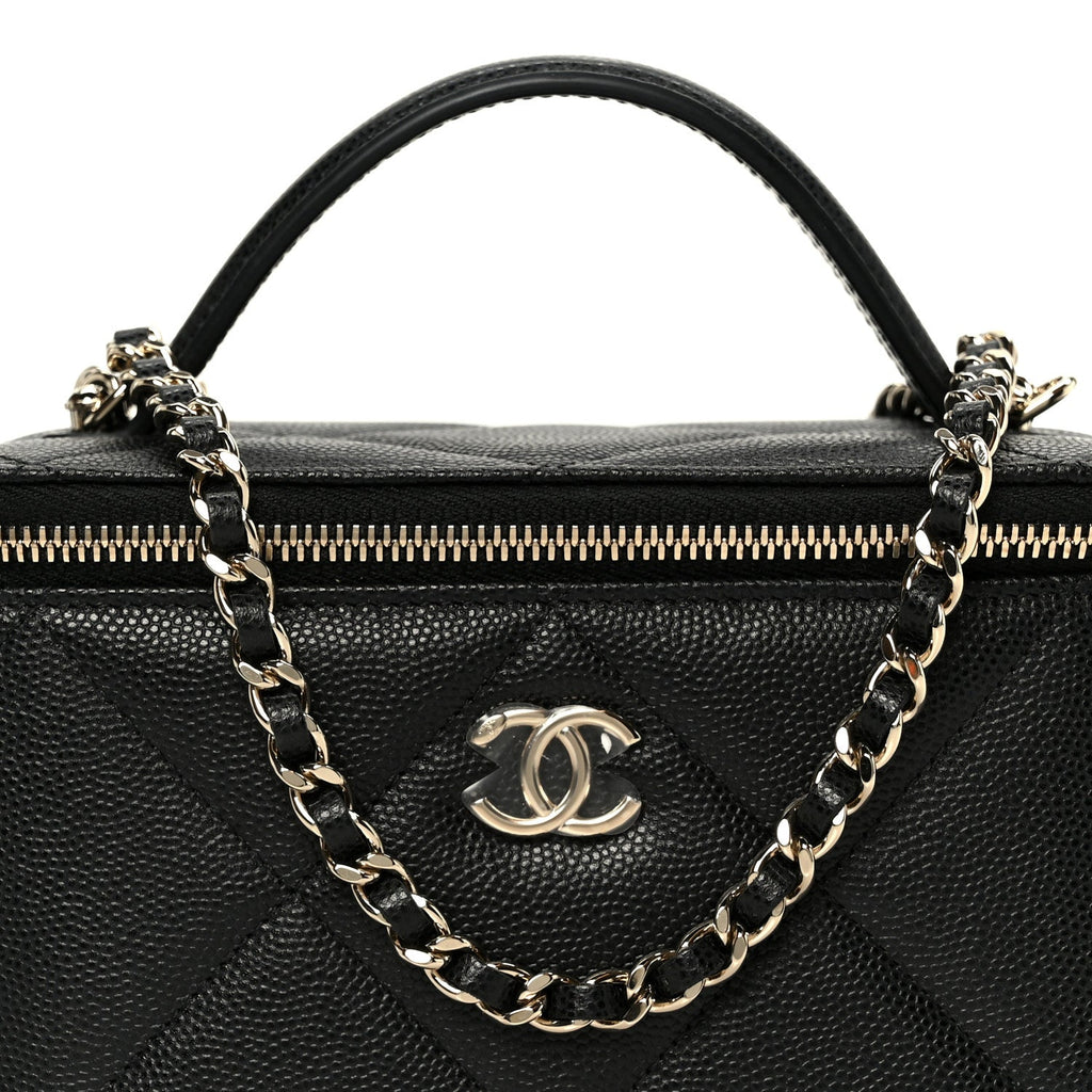Caviar Quilted Top Handle Long Vanity Black