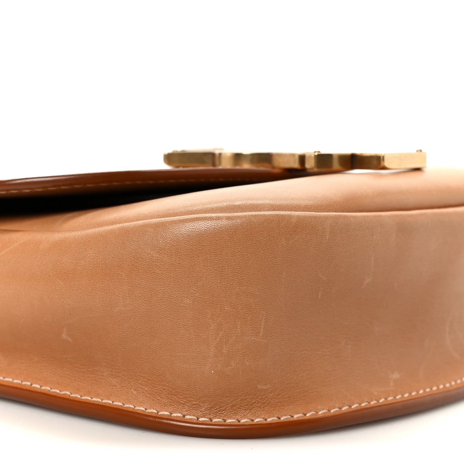 Smooth Vintage Calfskin Small Kaia Satchel Brown Gold