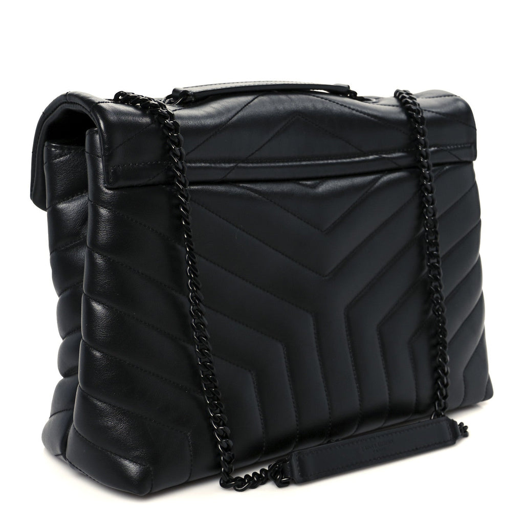 Calfskin Y Quilted Monogram Monochrome Medium Loulou Chain Satchel Black