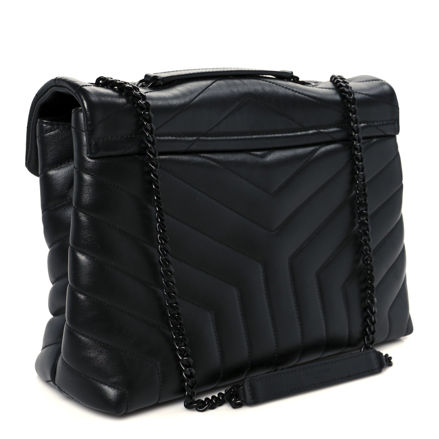 Calfskin Y Quilted Monogram Monochrome Medium Loulou Chain Satchel Black