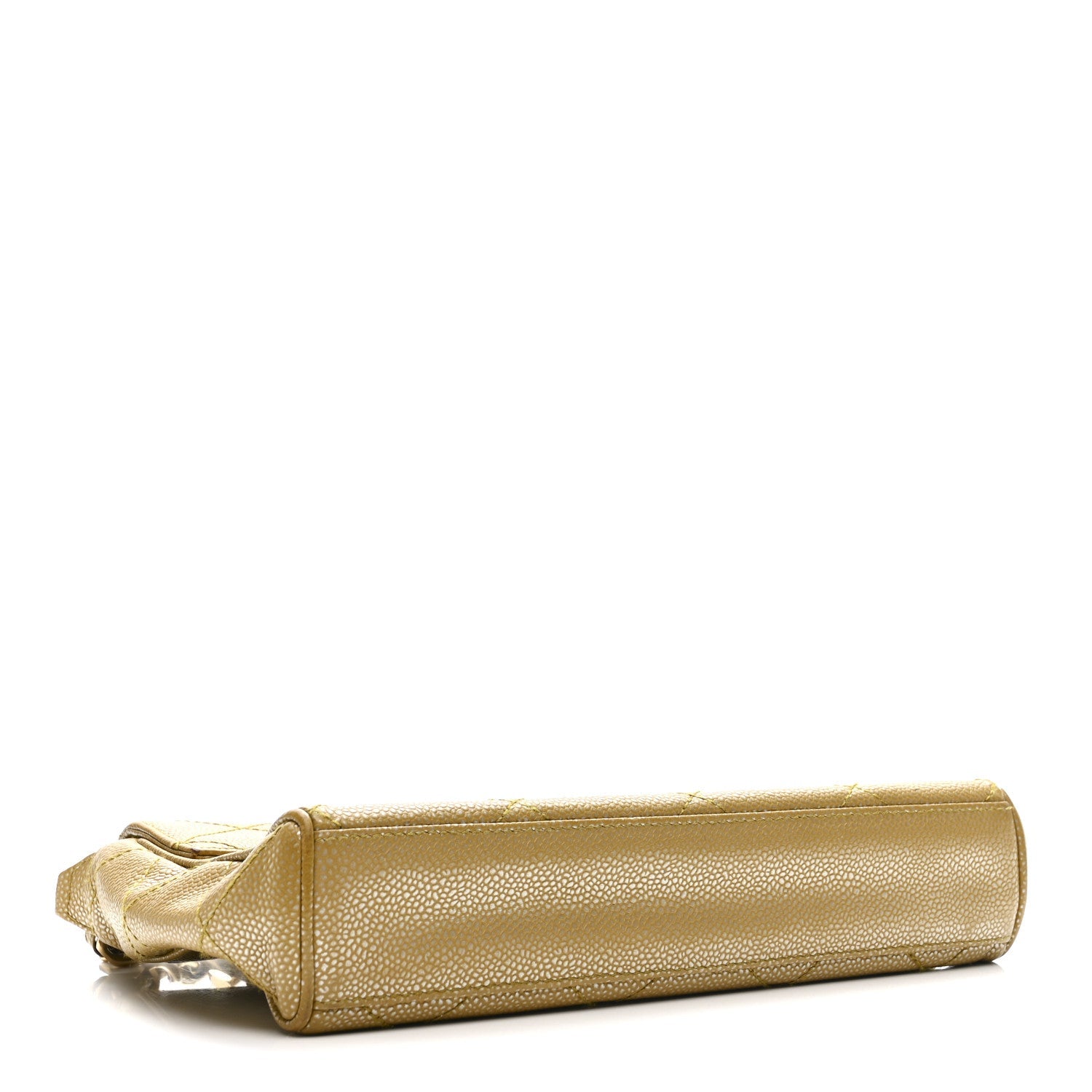 Metallic Caviar Quilted Medium Single Flap Beige
