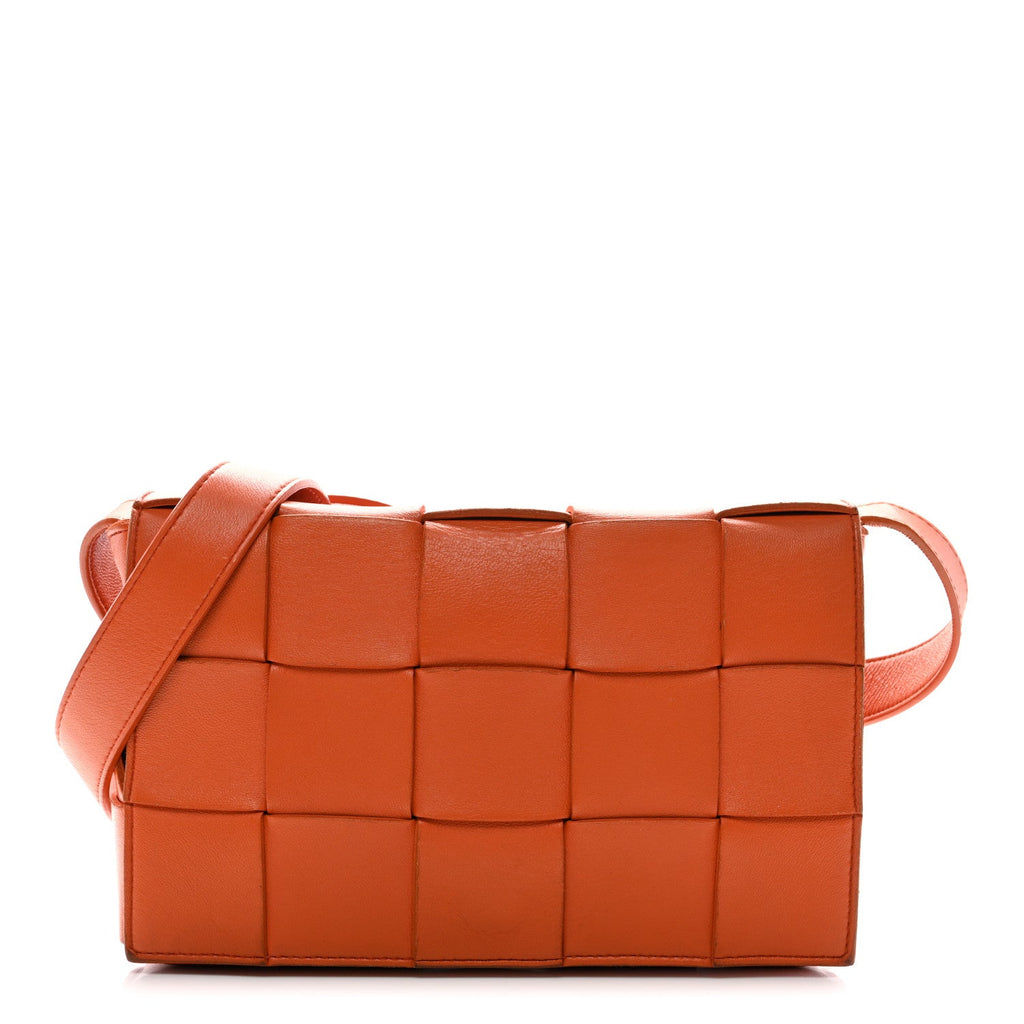 Lambskin Maxi Intrecciato Cassette Crossbody Bag Orange