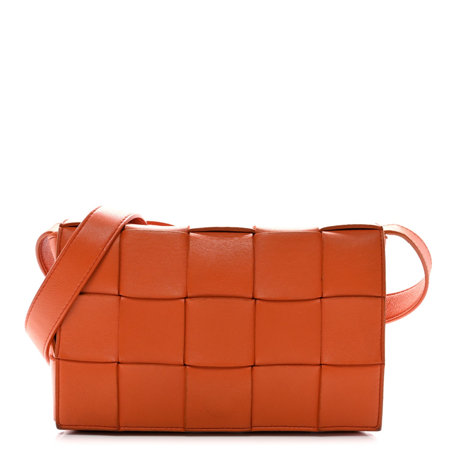 Lambskin Maxi Intrecciato Cassette Crossbody Bag Orange