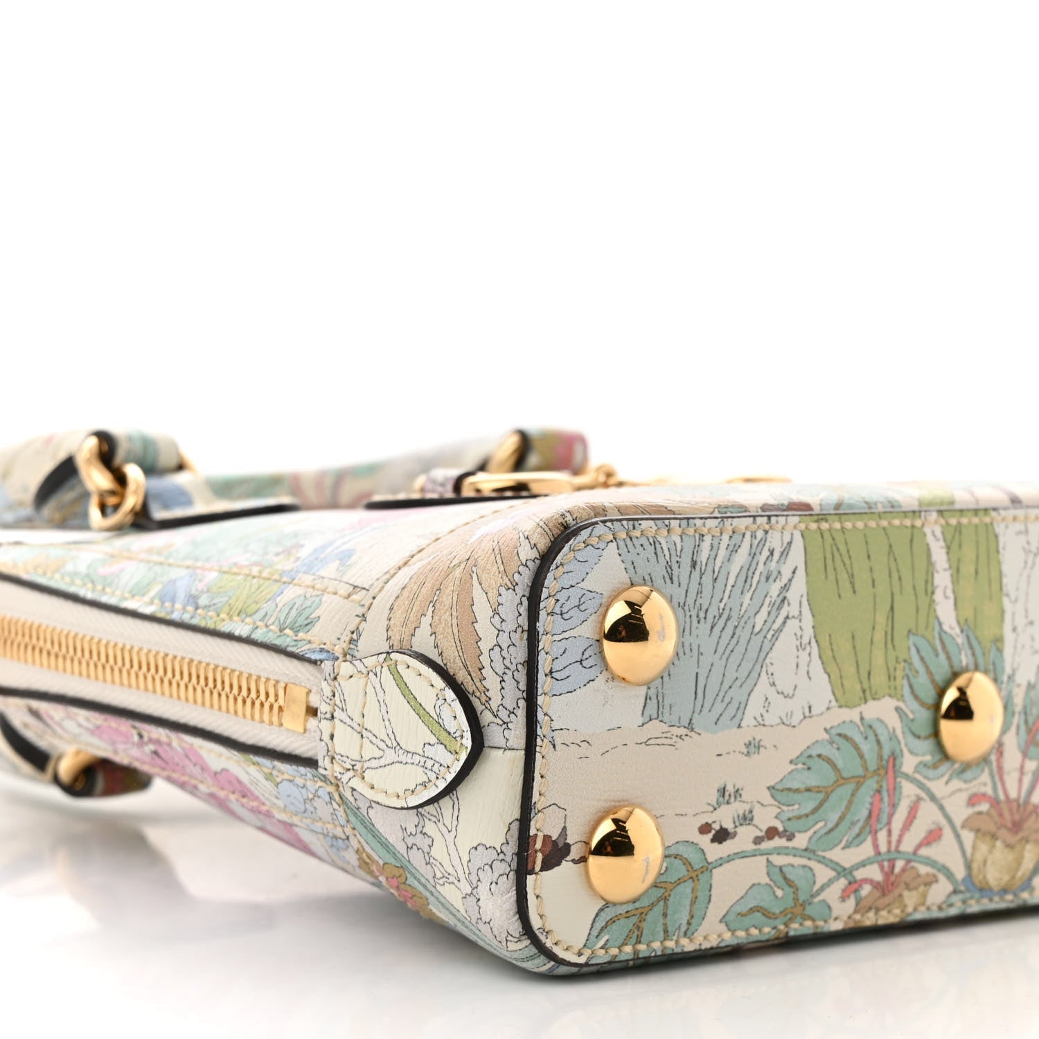 New Shangai Calfskin Tiger Savanah Web Mini Horsebit 1955 Top Handle Bag Chalky White Multicolor
