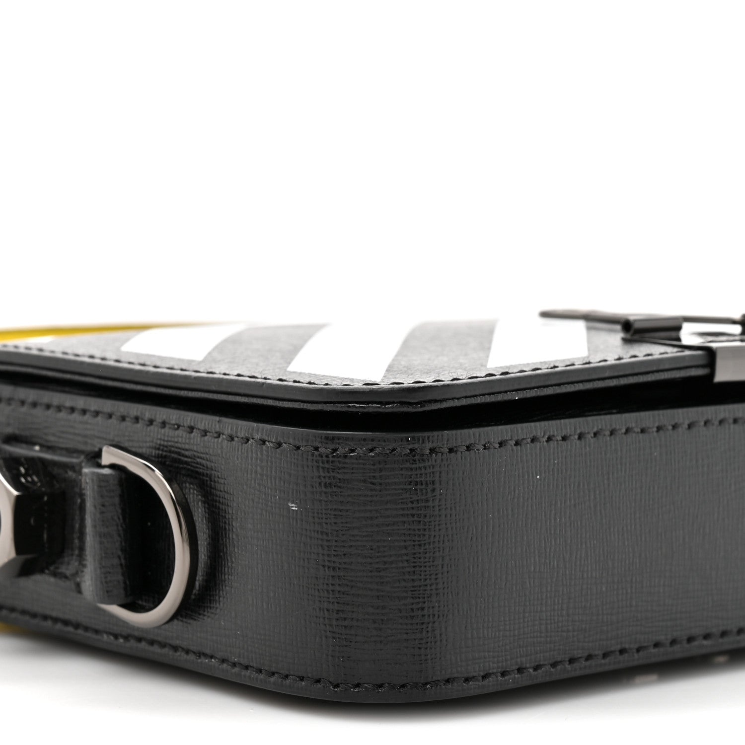 Saffiano Striped Mini Diag Binder Clip Bag Black White Yellow