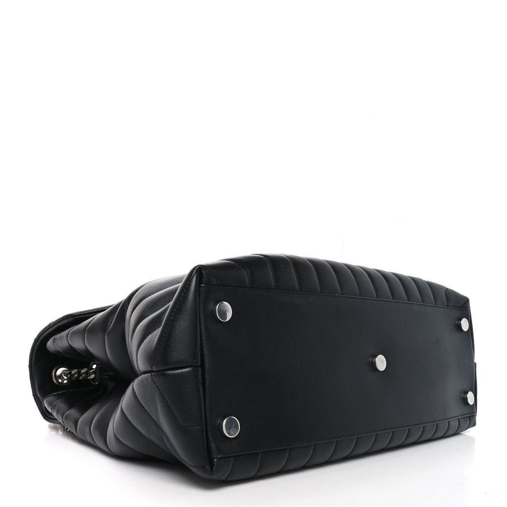 Calfskin Y Quilted Monogram Large Loulou Chain Satchel Black