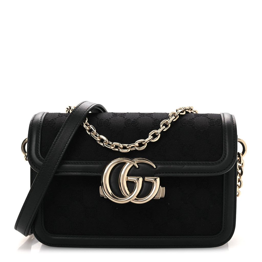 Crepe Wool Silk GG Monogram Go Small Shoulder Bag Black