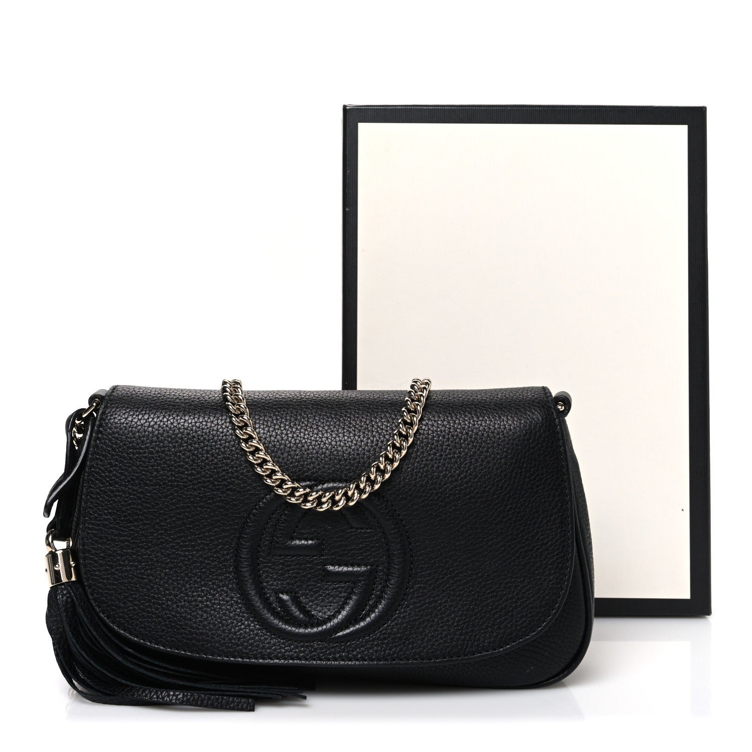 Pebbled Calfskin Medium Soho Flap Crossbody Black