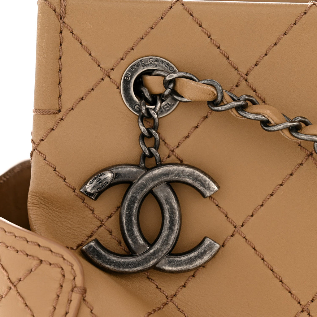 Calfskin Stitched CC Pocket Tote Beige