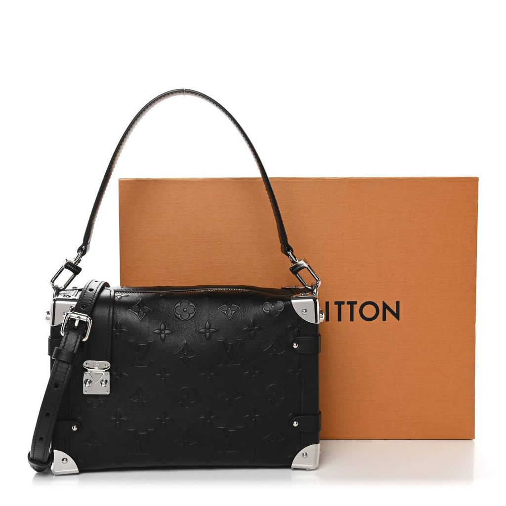 Calfskin Debossed Monogram Side Trunk Black