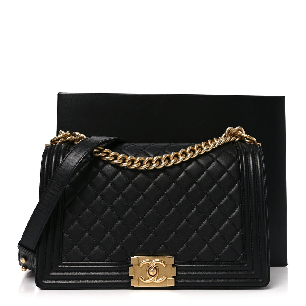 Lambskin Quilted New Medium Boy Flap Black