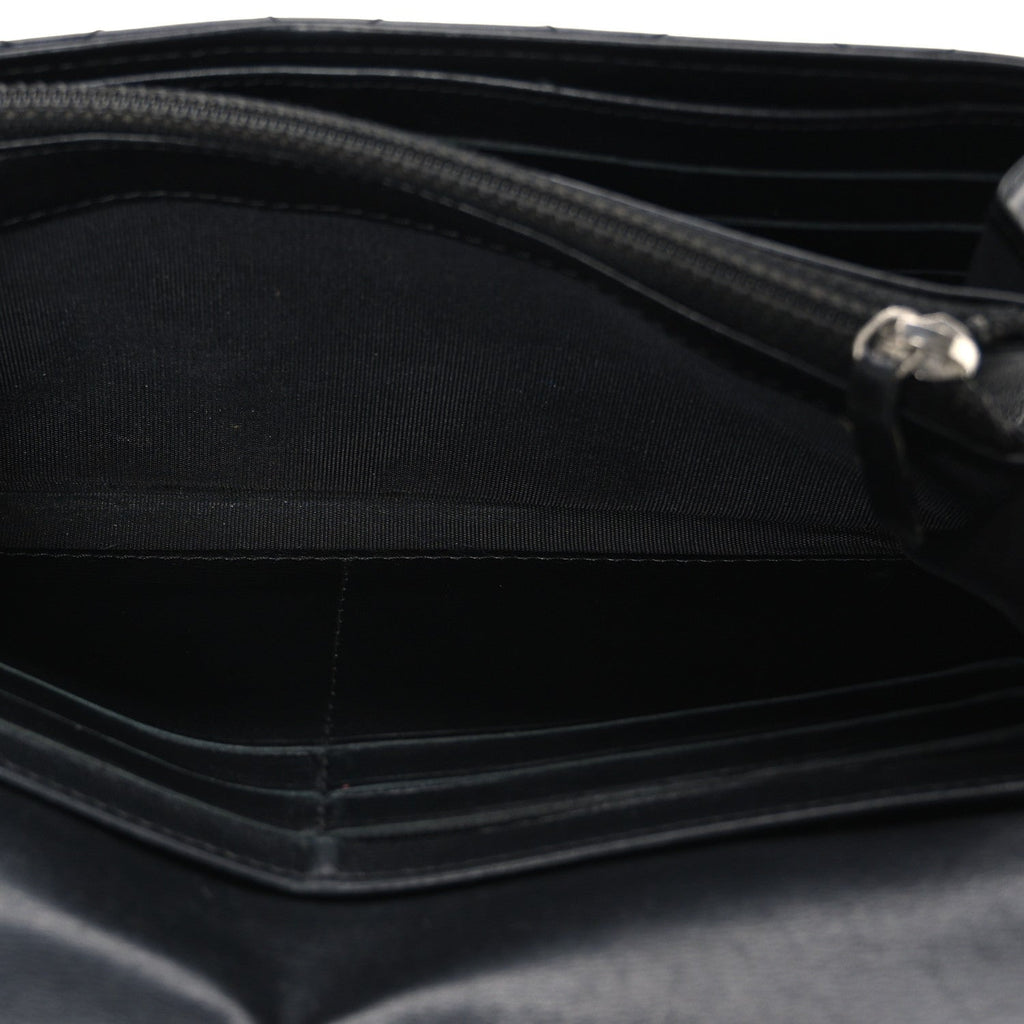 Calfskin Quilted Cambon Gusset Flap Wallet Black