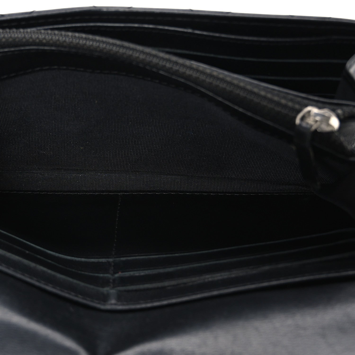 Calfskin Quilted Cambon Gusset Flap Wallet Black