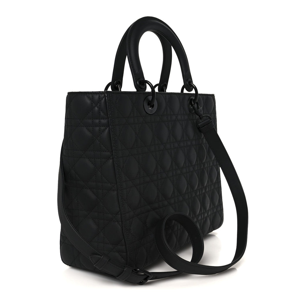 Ultra Matte Calfskin Cannage Large Lady Dior Black