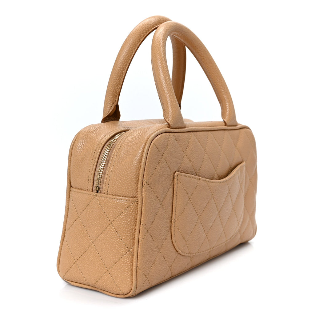 Caviar Quilted Small Bowler Beige