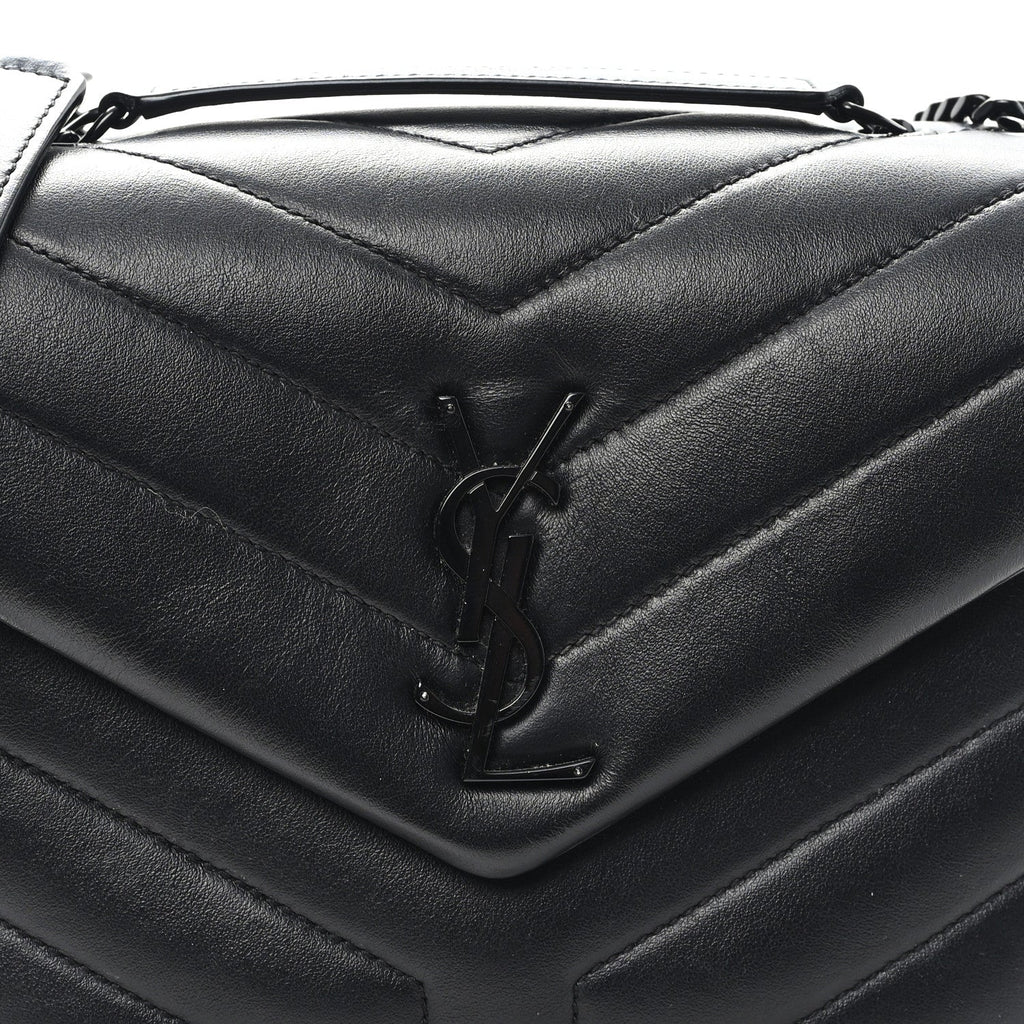 Calfskin Y Quilted Monogram Monochrome Small Loulou Chain Satchel Black