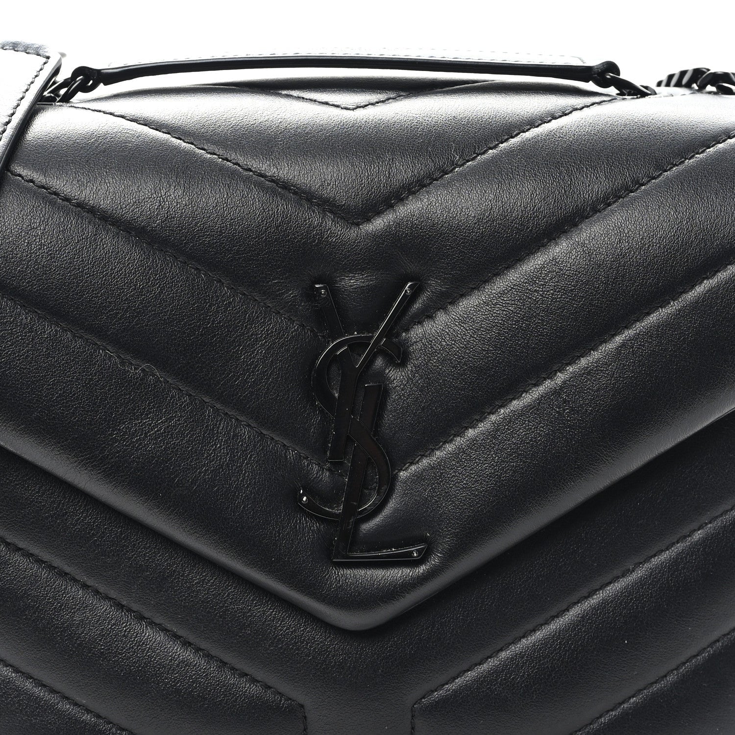 Calfskin Y Quilted Monogram Monochrome Small Loulou Chain Satchel Black