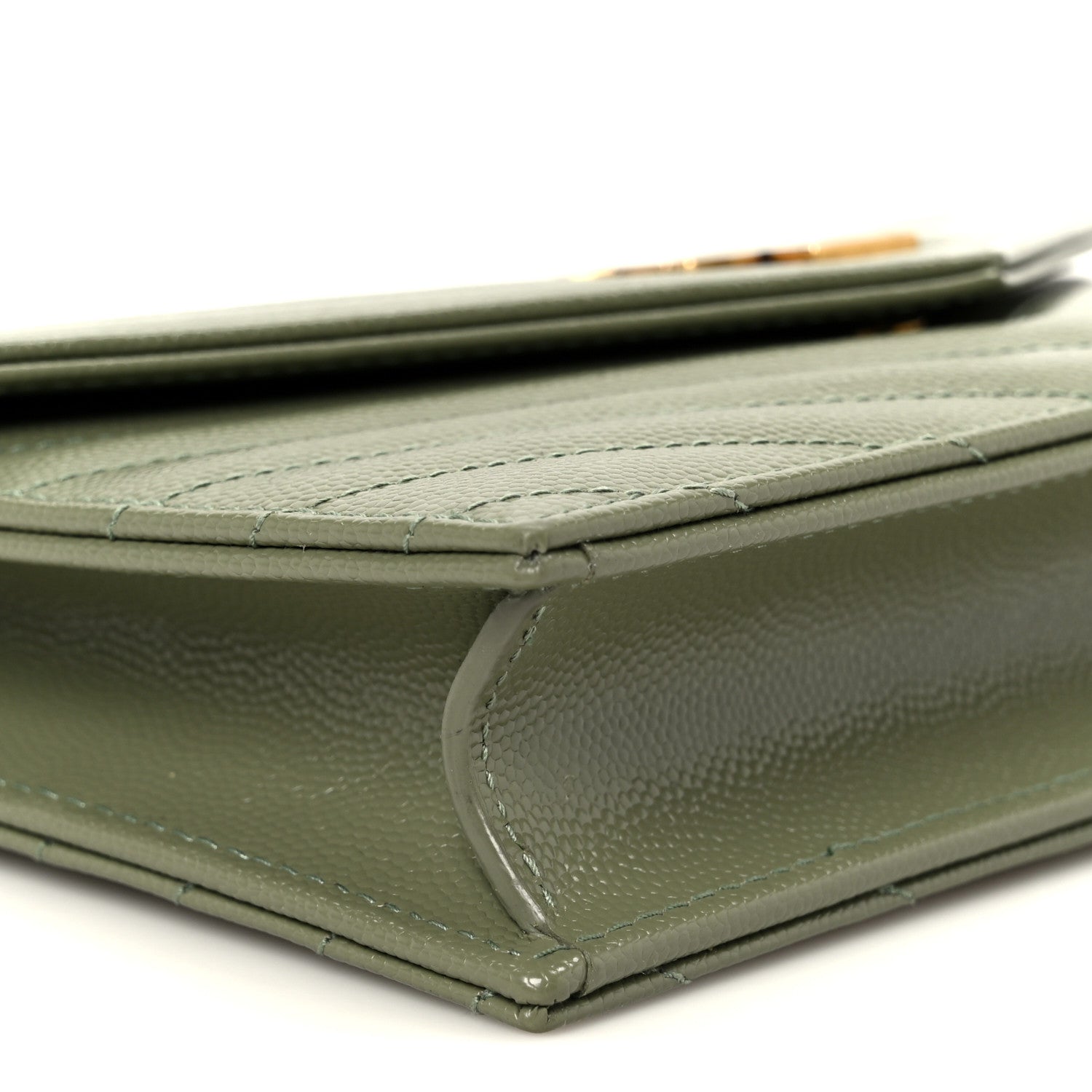 Grain De Poudre Matelasse Chevron Monogram Envelope Chain Wallet Light Sage