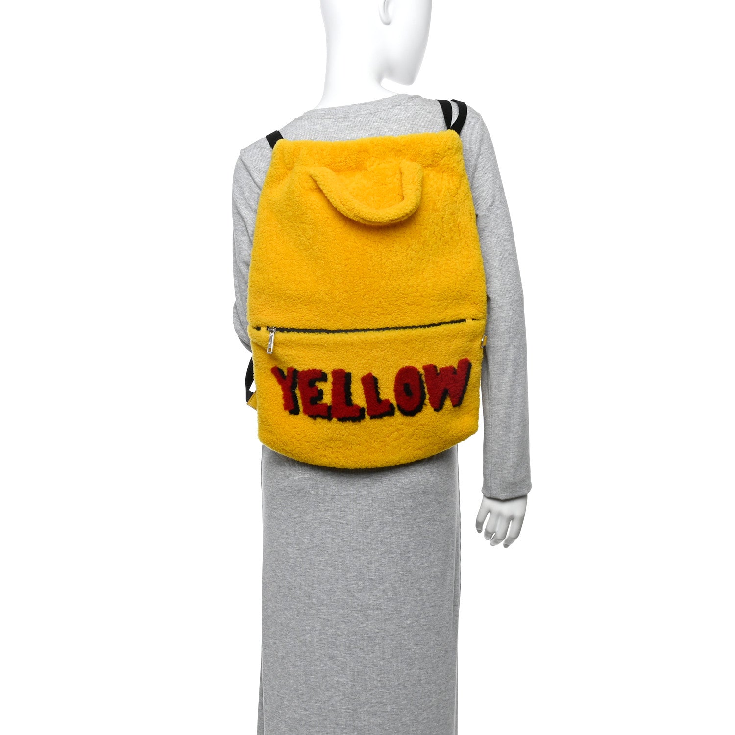 Shearling Calfskin Vocabulary Drawstring Backpack Yellow