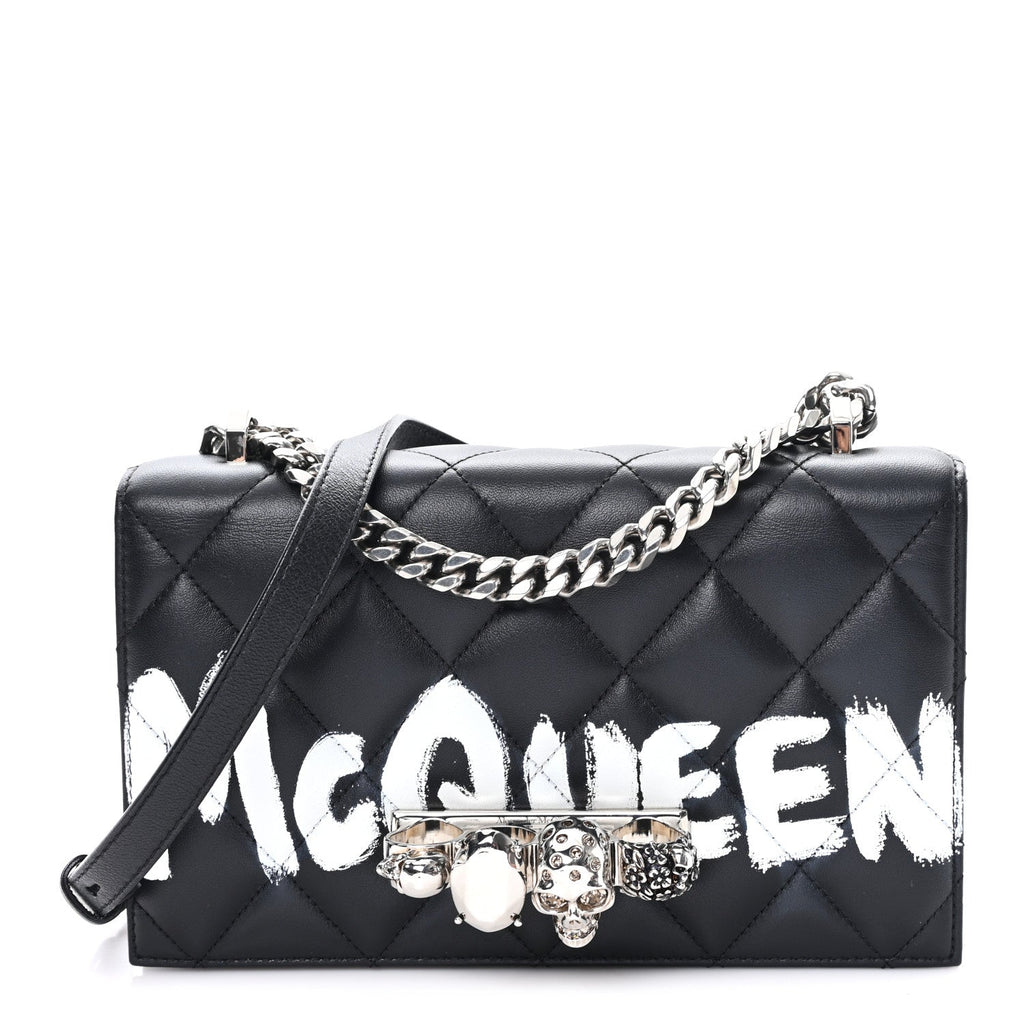 Calfskin Quilted Graffiti Knuckle Shoulder Bag Black