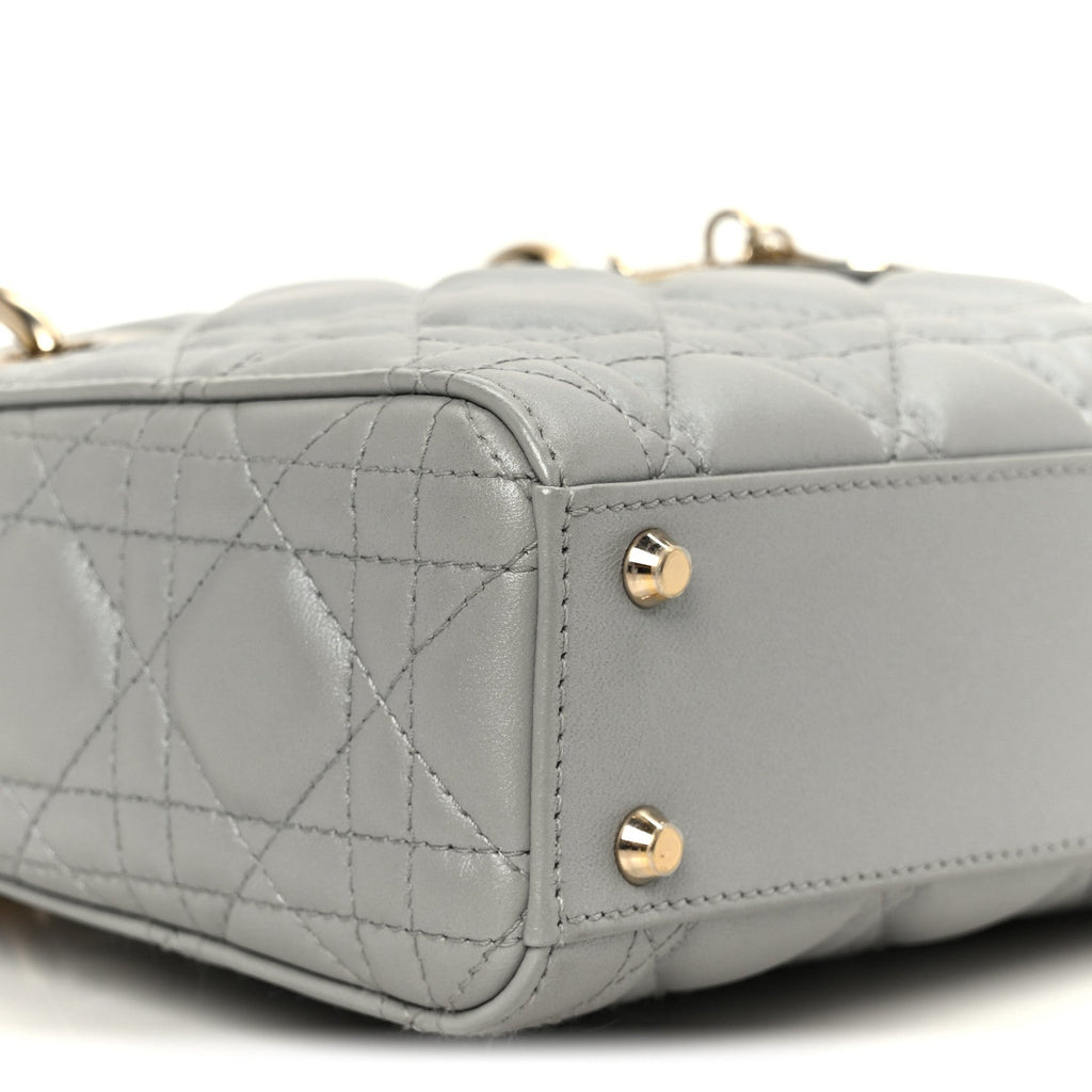 Lambskin Cannage Mini Lady Dior Gray Opaline