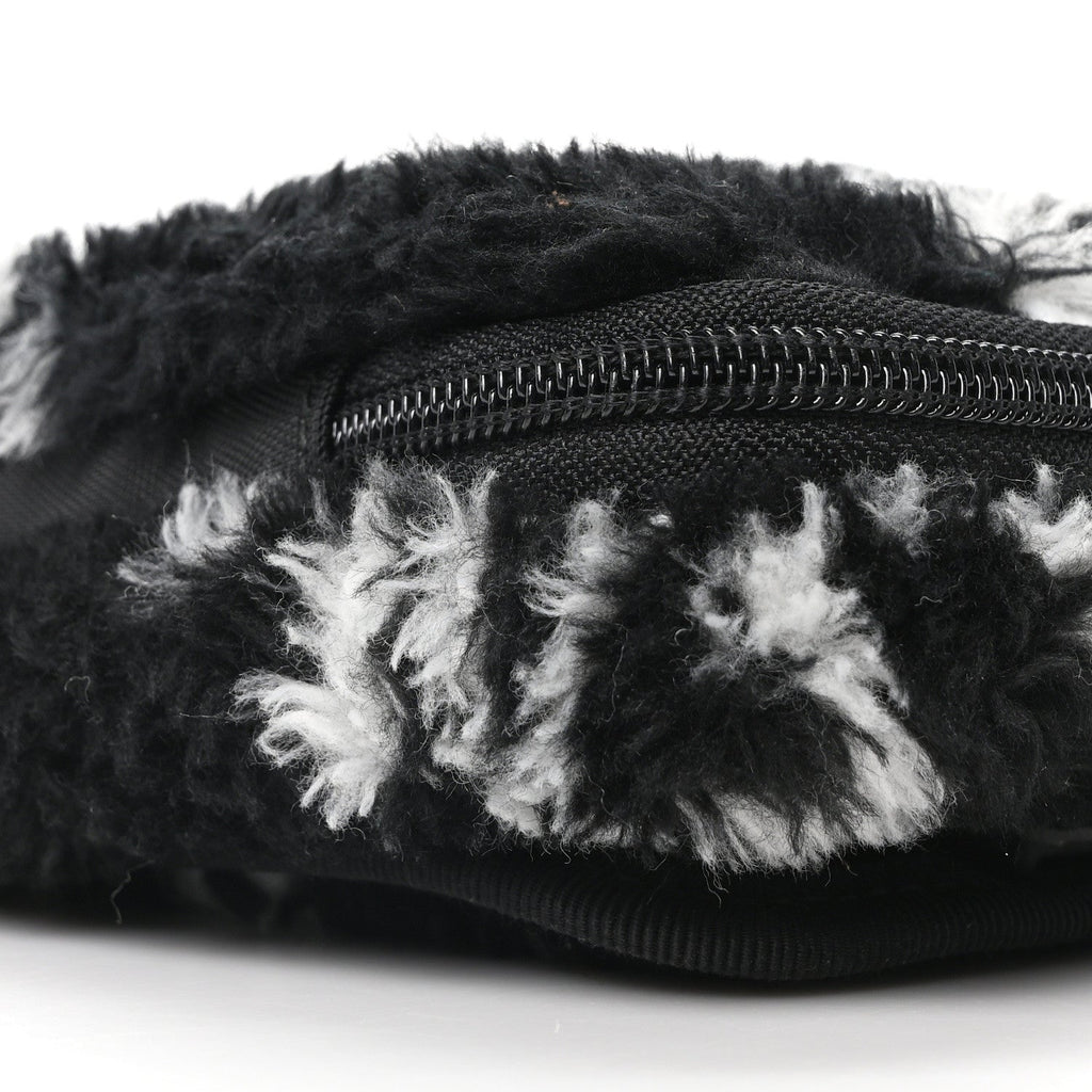 Faux Fur Diagonal Logo Explorer Crossbody Pouch  Black White