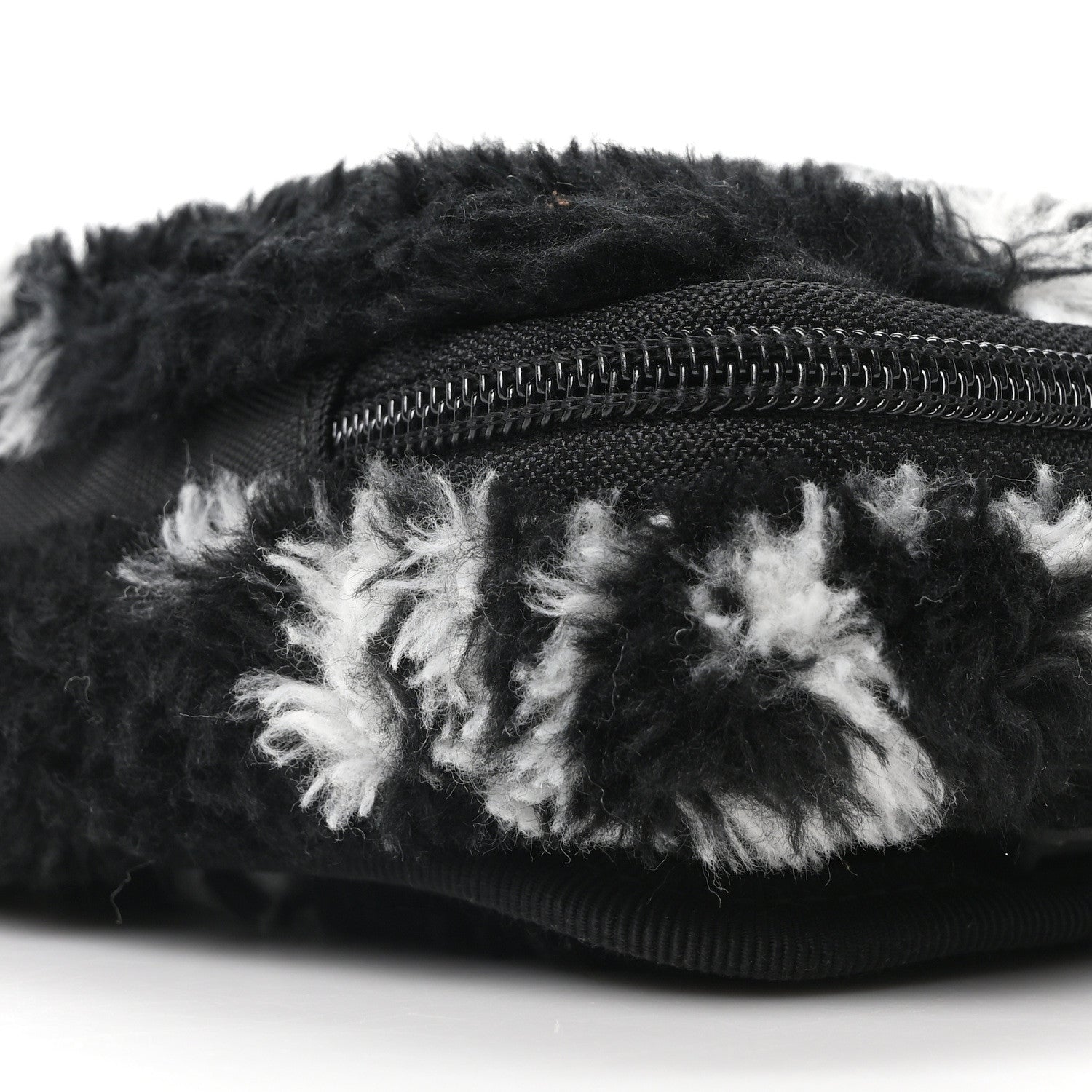 Faux Fur Diagonal Logo Explorer Crossbody Pouch  Black White