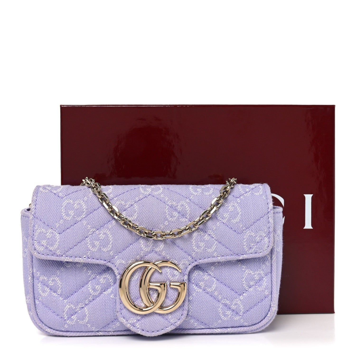 Denim GG Monogram Mini GG Marmont Shoulder Bag Light Purple