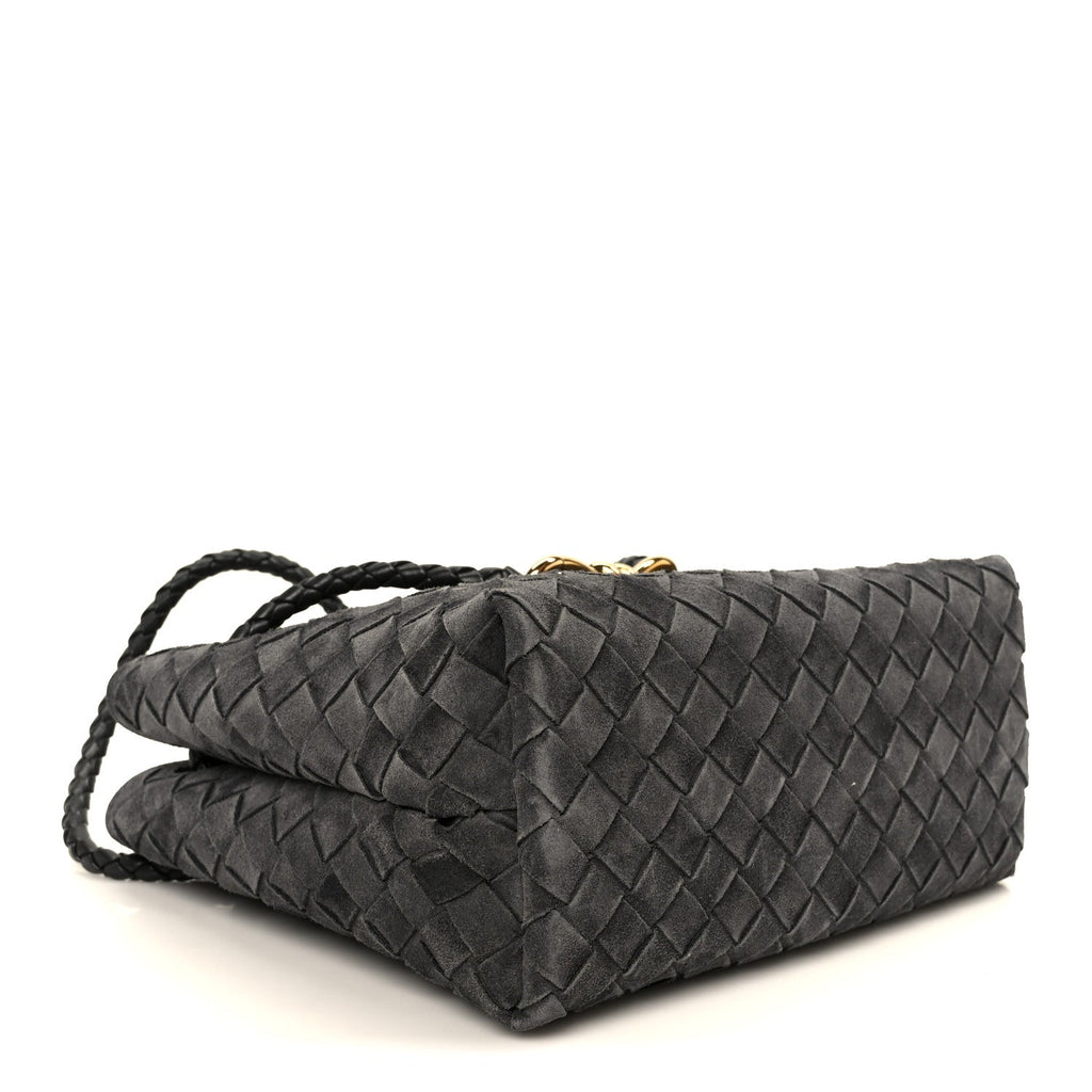 Suede Intrecciato Small Andiamo Shoulder Bag Graphite