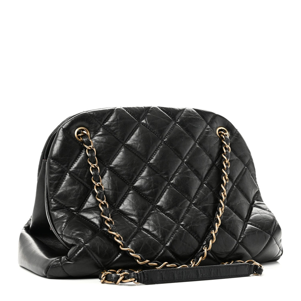 Aged Calfskin Large Just Mademoiselle Bowling Bag Black