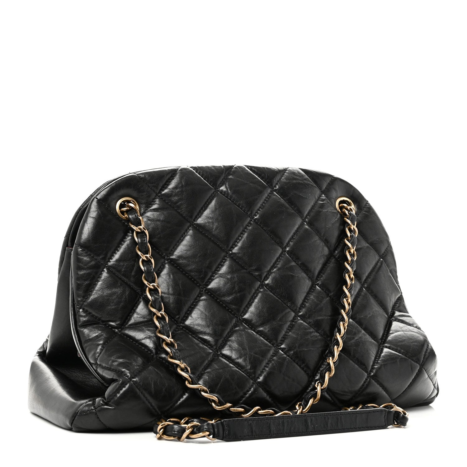 Aged Calfskin Large Just Mademoiselle Bowling Bag Black