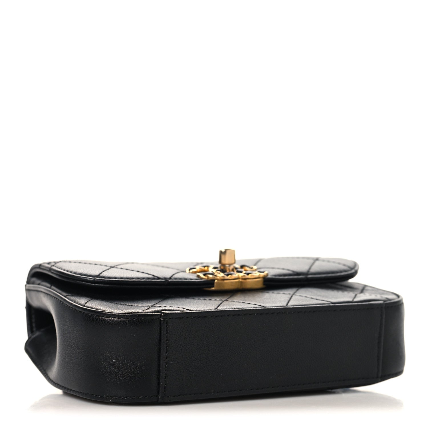 Lambskin Quilted Chain Infinity Waist Belt Bag Black