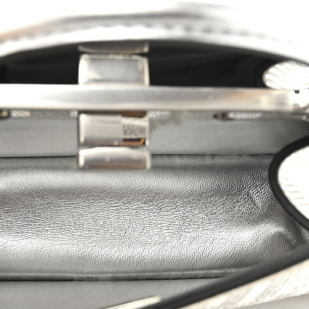 Crystal Vitello Laminato FF Petite Peekaboo I SEE U Satchel Crystal Argento