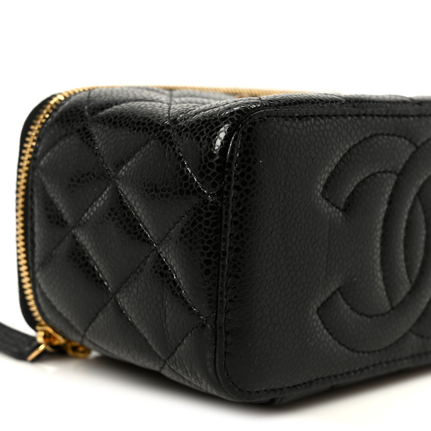 Grained Lambskin Quilted Small Vanity Case With Chain Black
