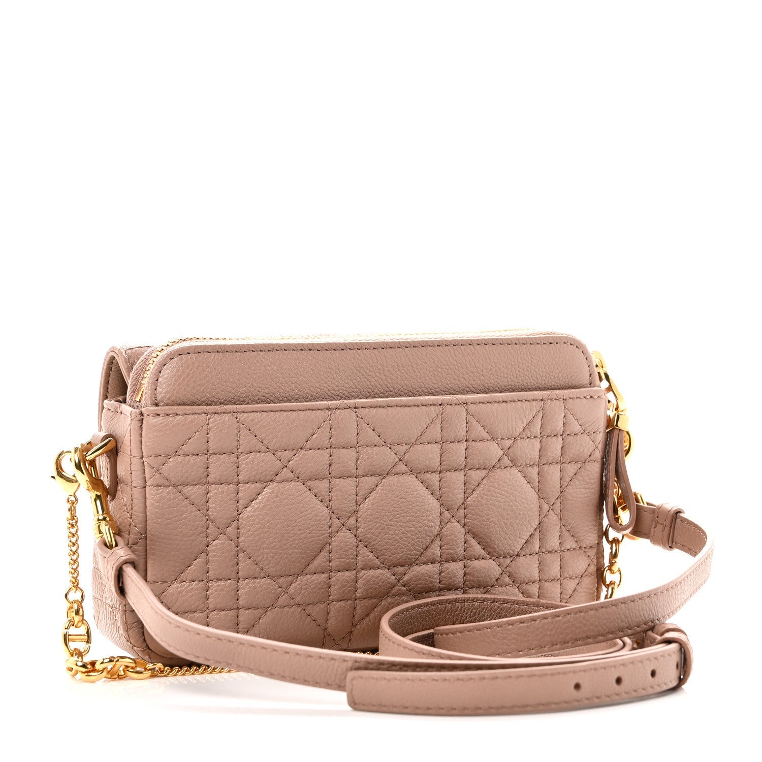 Supple Calfskin Cannage Caro Pouch with Chain Rose Des Vents